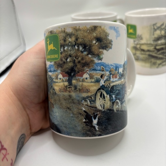 Ceramic Green and White Vintage John Deere Mug Collection Authentic Set Of 3 - Picture 4 of 4